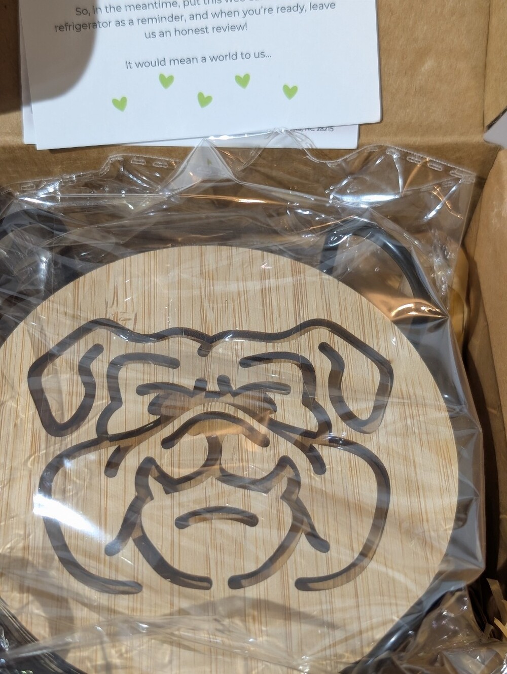 NIB Drink Coasters Bamboo Bulldog Face Laser Cut-6